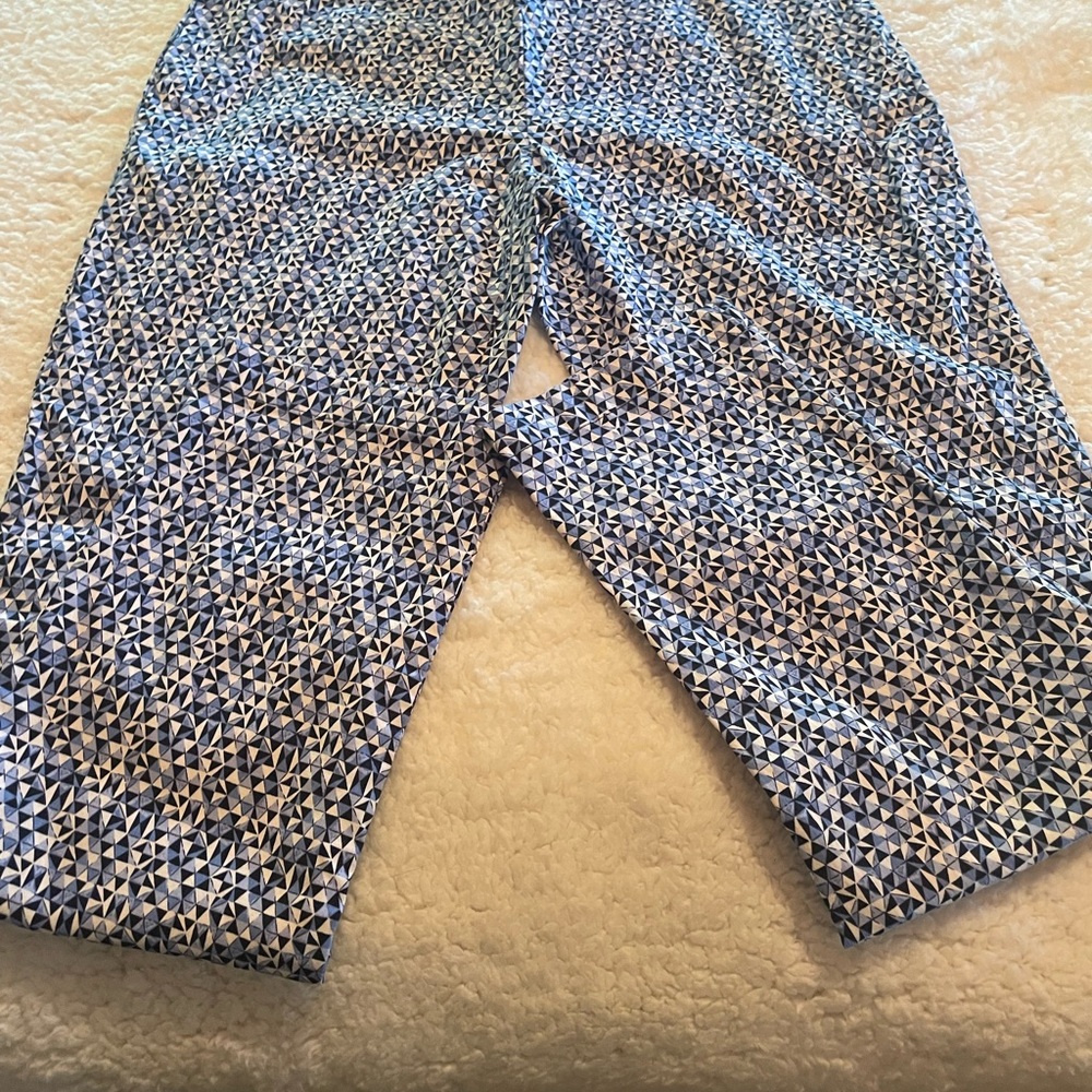 Geometric Print Wide-Leg Pants in Blue and White